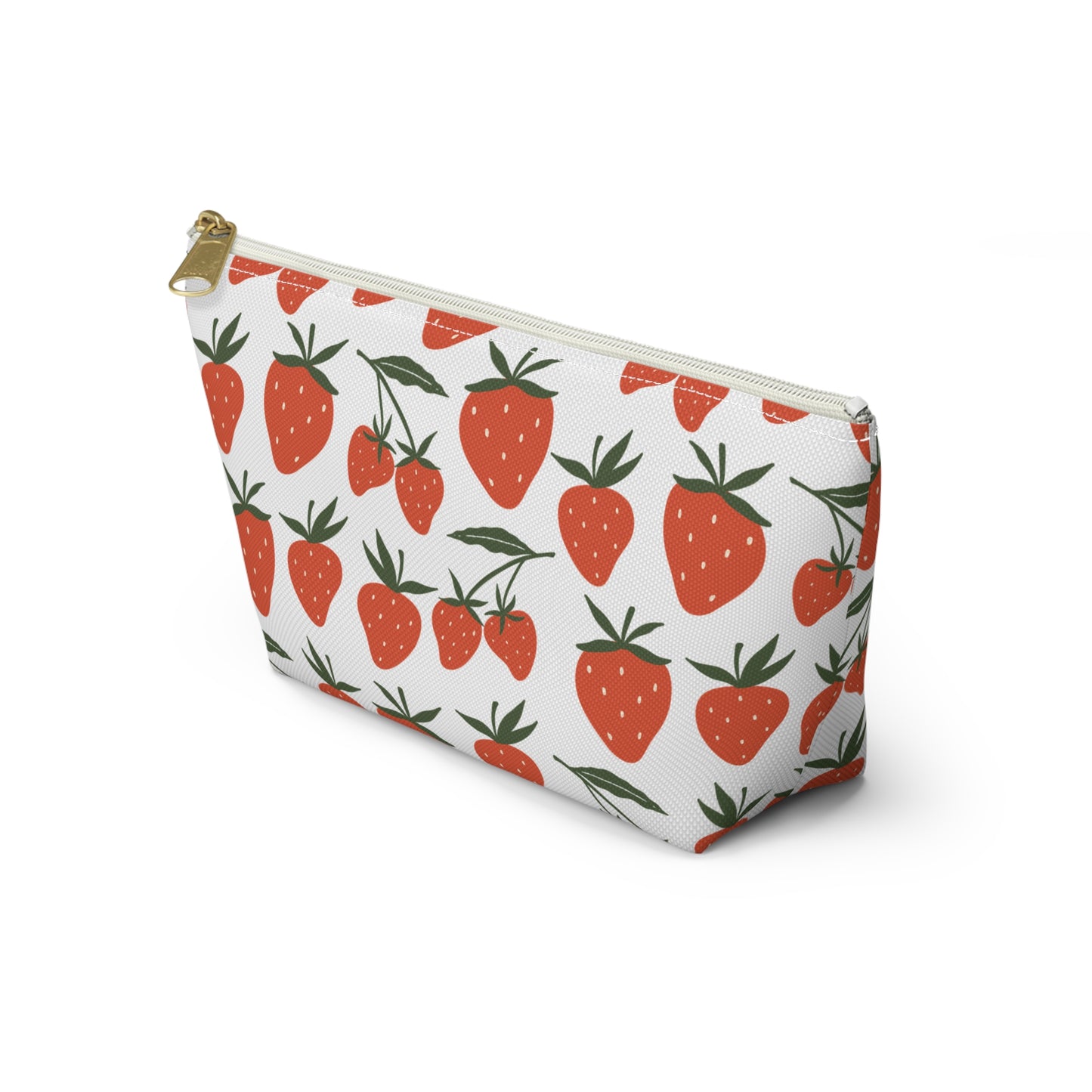 Tropical Strawberry Accessory Pouch with T-bottom Fruity Strawberries Pouch for Makeup Small Bag for School Supplies Cute Summer Zipper Pouch