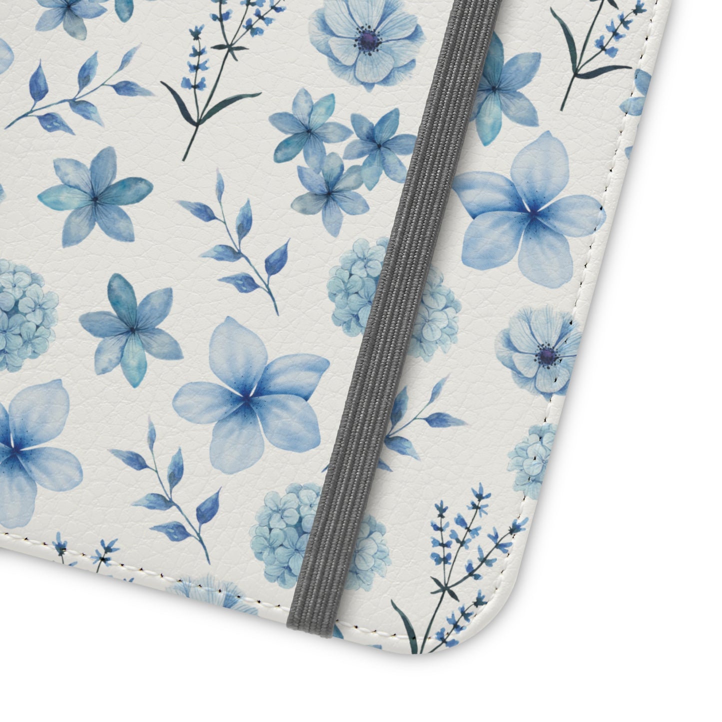 Snowy Blue Flowers Flip Phone Case Cover with Pockets - Phone Case - Kristine Celestine