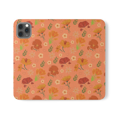 Coral Peach Meadow Flip Phone Case Cover with Pockets - Phone Case - Kristine Celestine