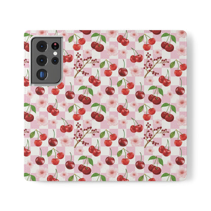 Cherry Checkerboard Flip Phone Case Cover with Pockets - Phone Case - Kristine Celestine