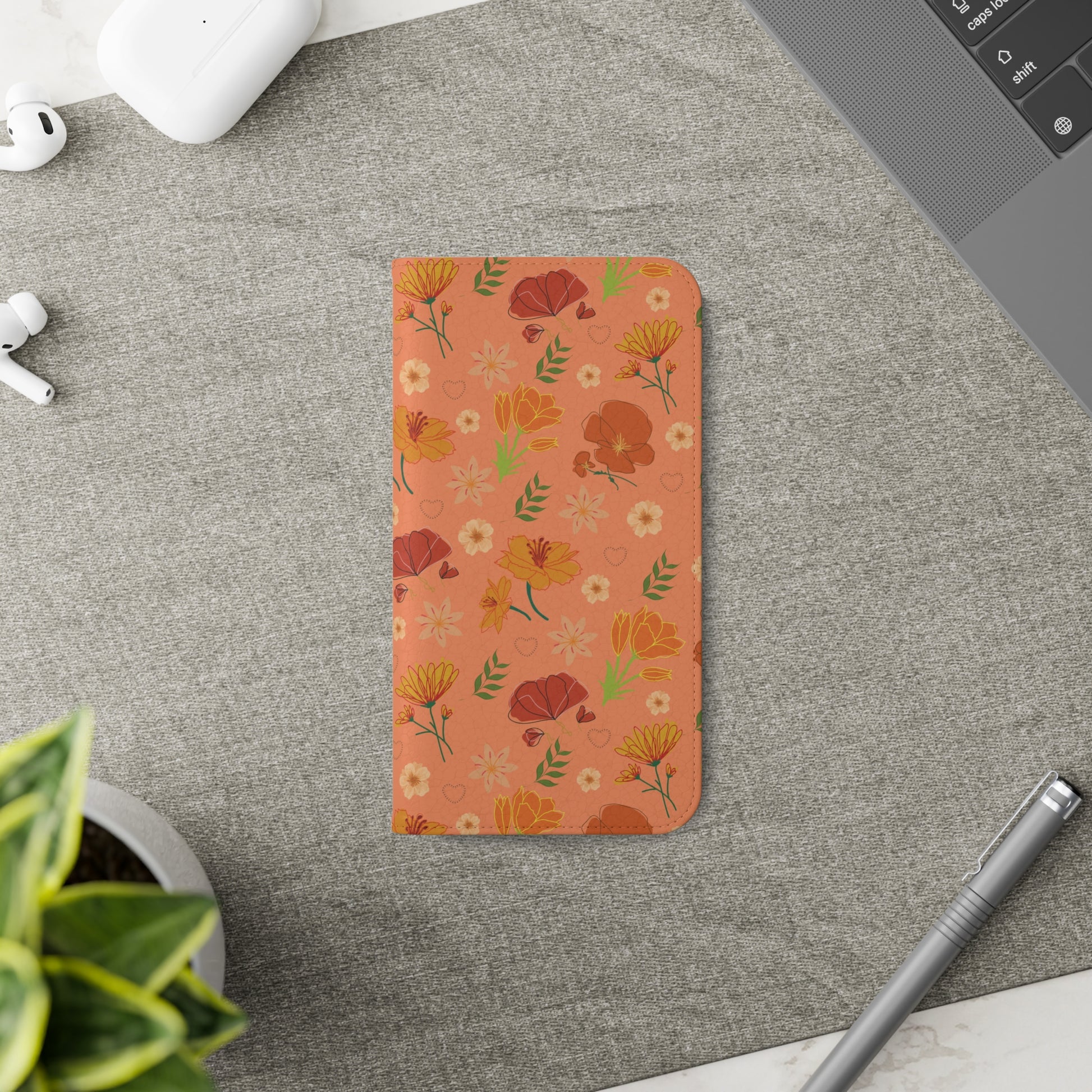 Coral Peach Meadow Flip Phone Case Cover with Pockets - Phone Case - Kristine Celestine