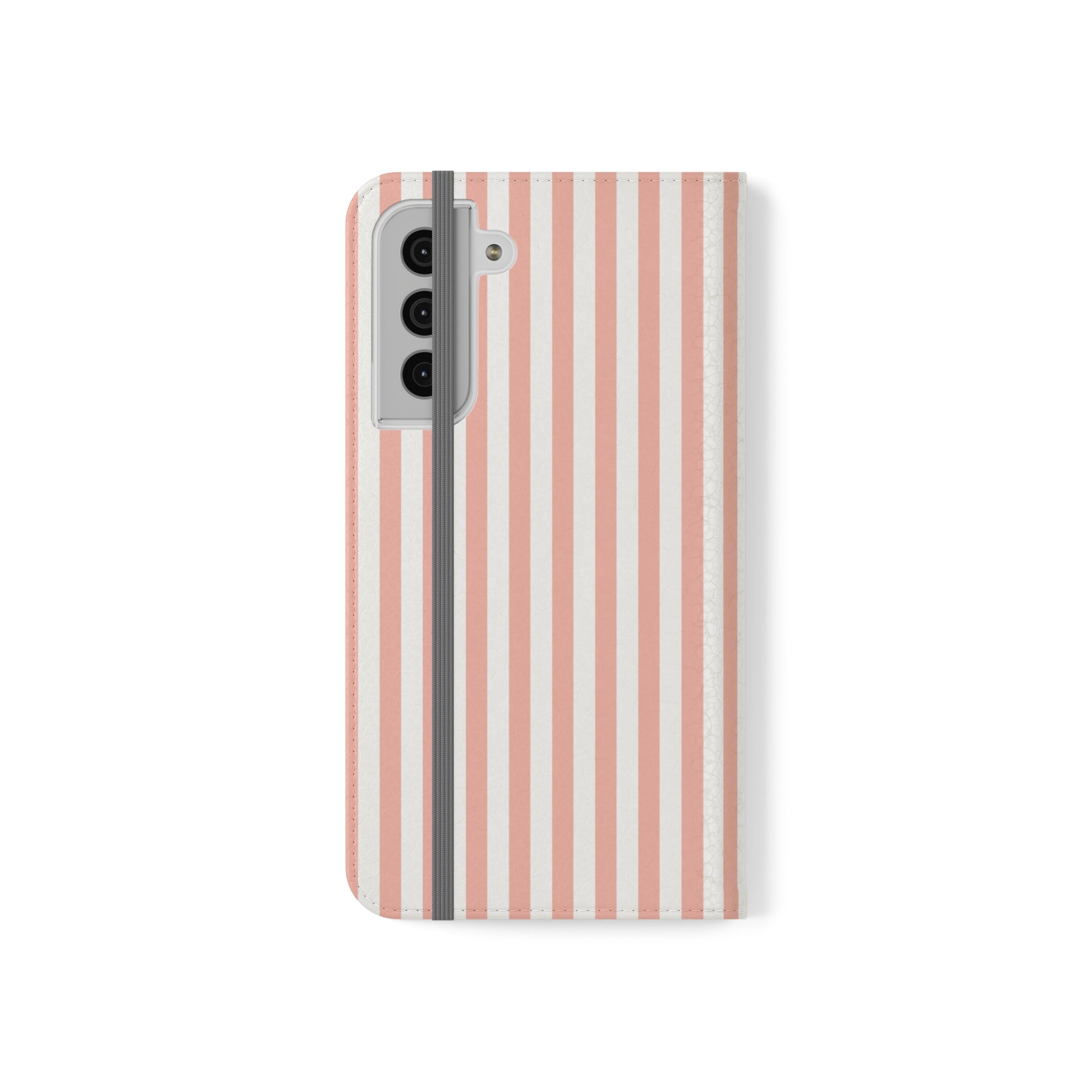 Coral Pink Stripes Flip Phone Case Cover with Pockets - Phone Case - Kristine Celestine