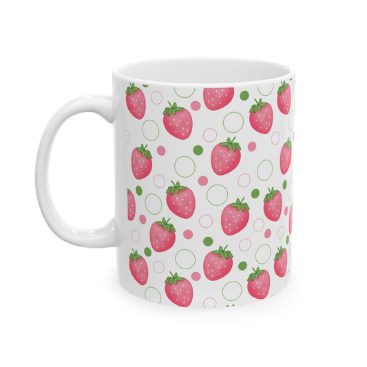 Pink Strawberry Bubbles Mug Ceramic Coffee Mug Sturdy Cup with Handle Tea Mug Hot Drink Cup