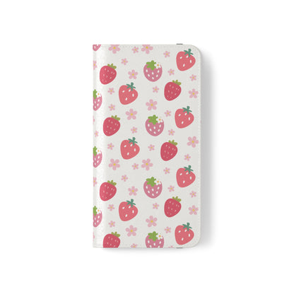 Strawberries and Daisies Flip Phone Case Cover with Pockets - Phone Case - Kristine Celestine