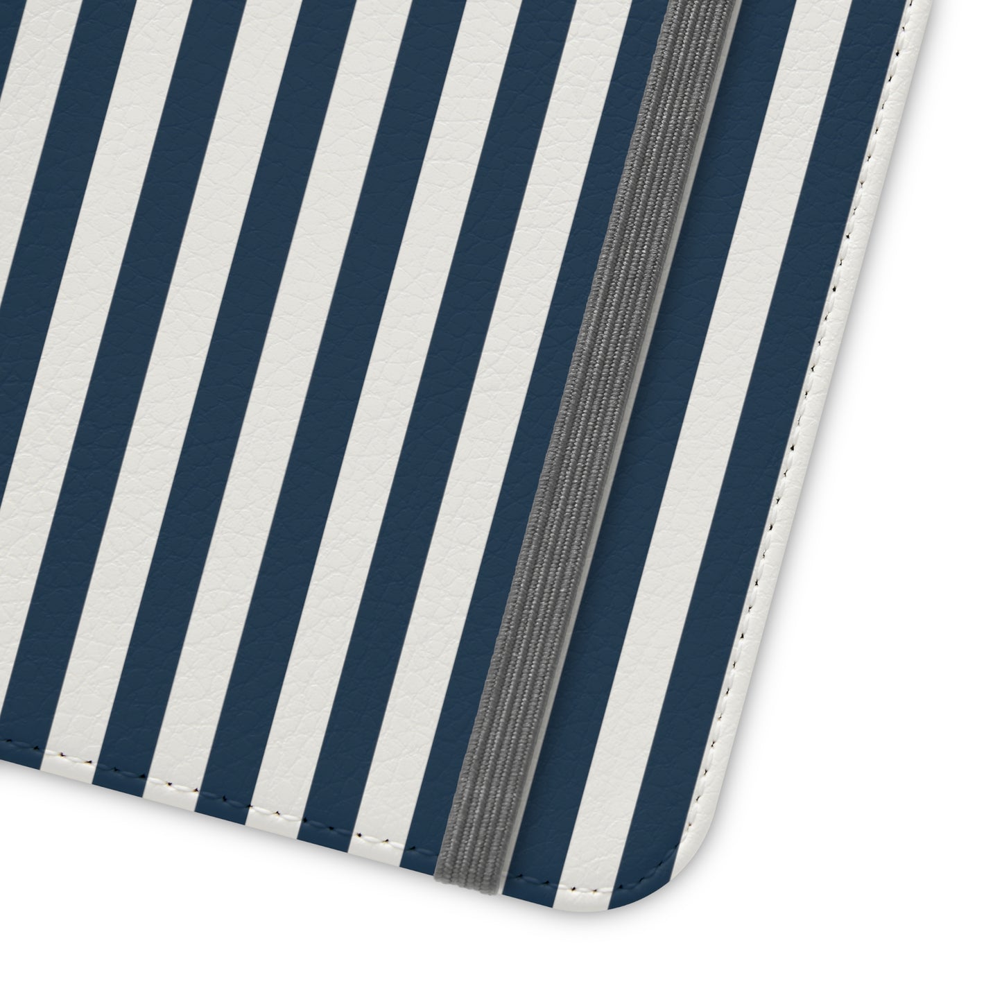 Navy Blue Stripes Flip Phone Case Cover with Pockets