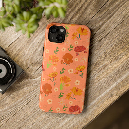 Coque de téléphone résistante Coral Peach Meadow pour iPhone et Samsung Galaxy