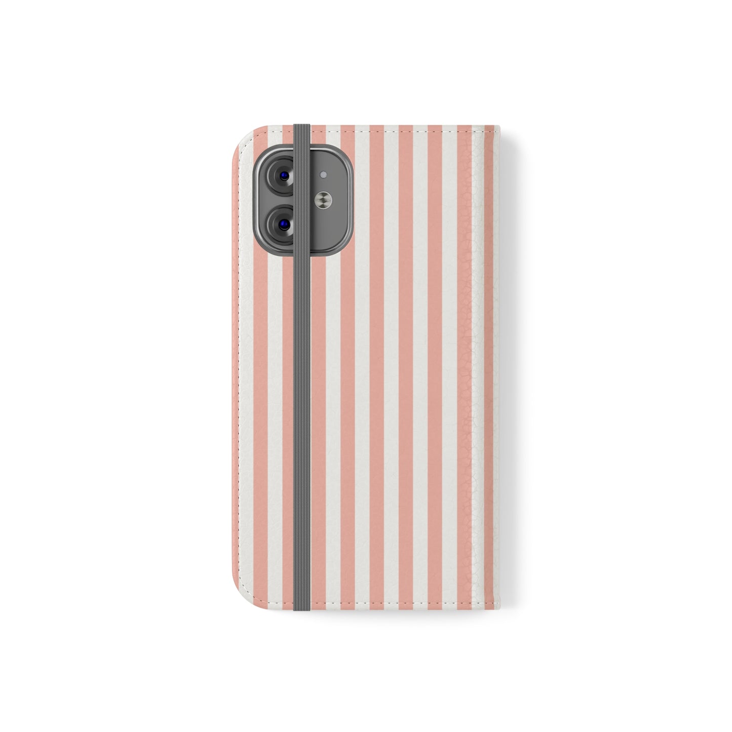 Coral Pink Stripes Flip Phone Case Cover with Pockets