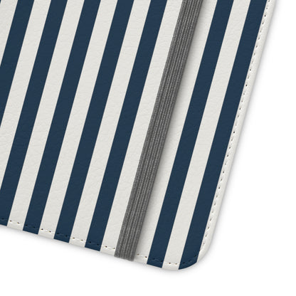 Navy Blue Stripes Flip Phone Case Cover with Pockets