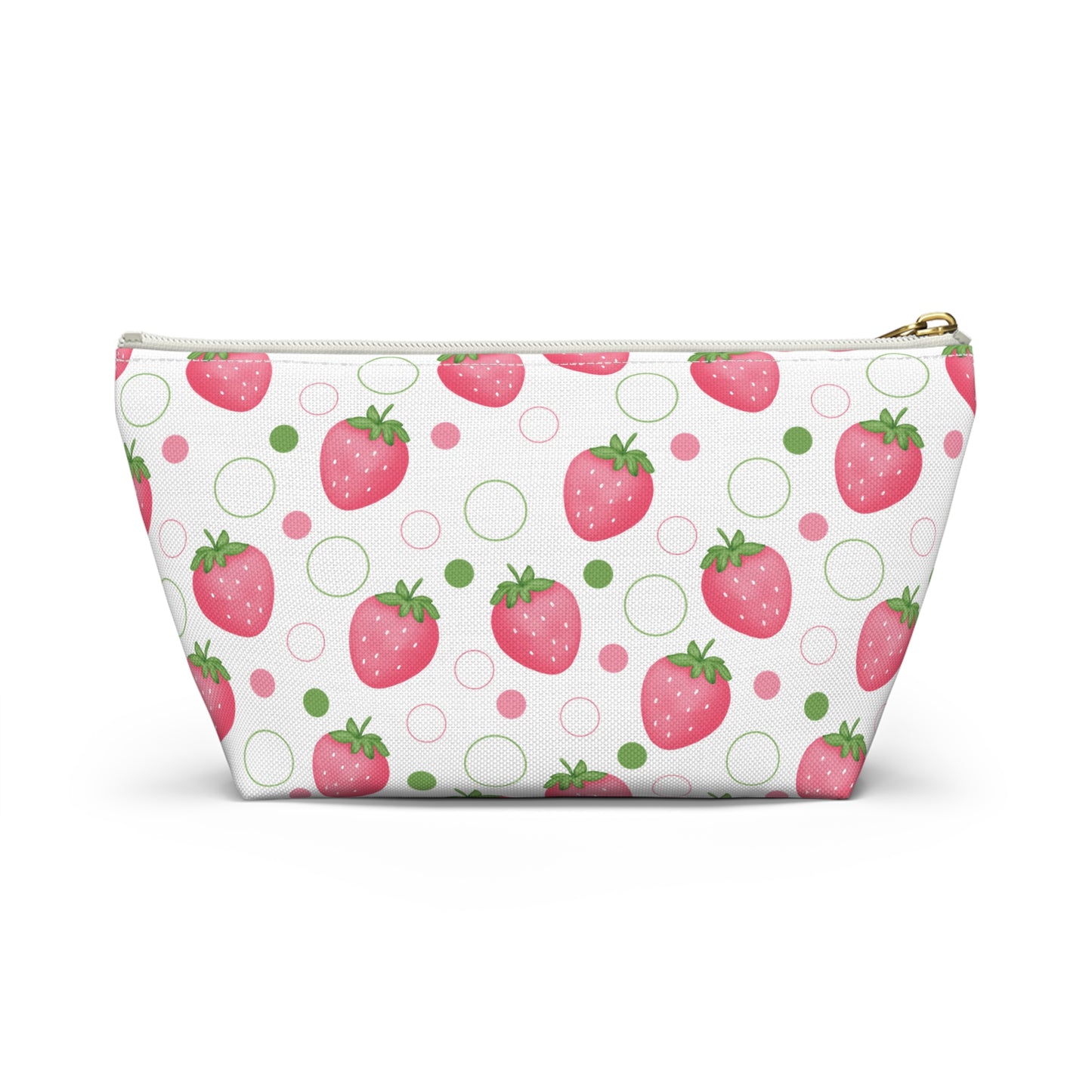 Pink Strawberry Bubbles Accessory Pouch with T-bottom Coquette Strawberries Pouch for Makeup Small Bag for School Supplies Cute Summer Zipper Pouch