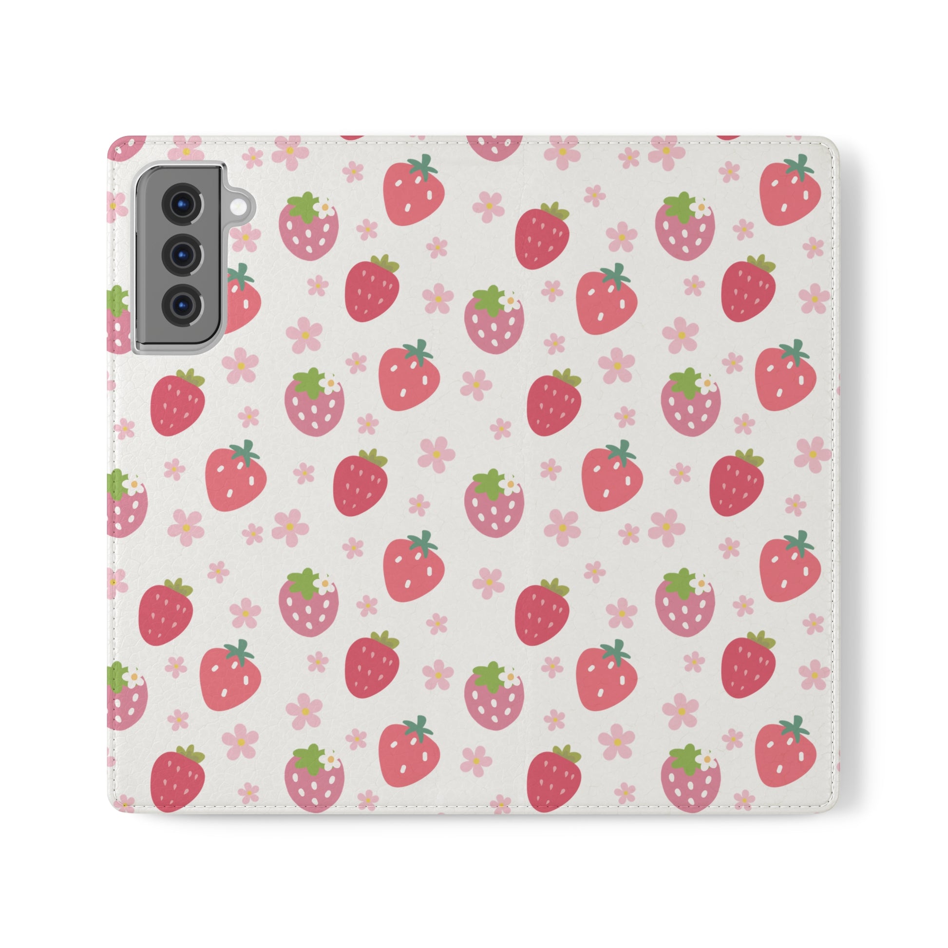 Strawberries and Daisies Flip Phone Case Cover with Pockets - Phone Case - Kristine Celestine