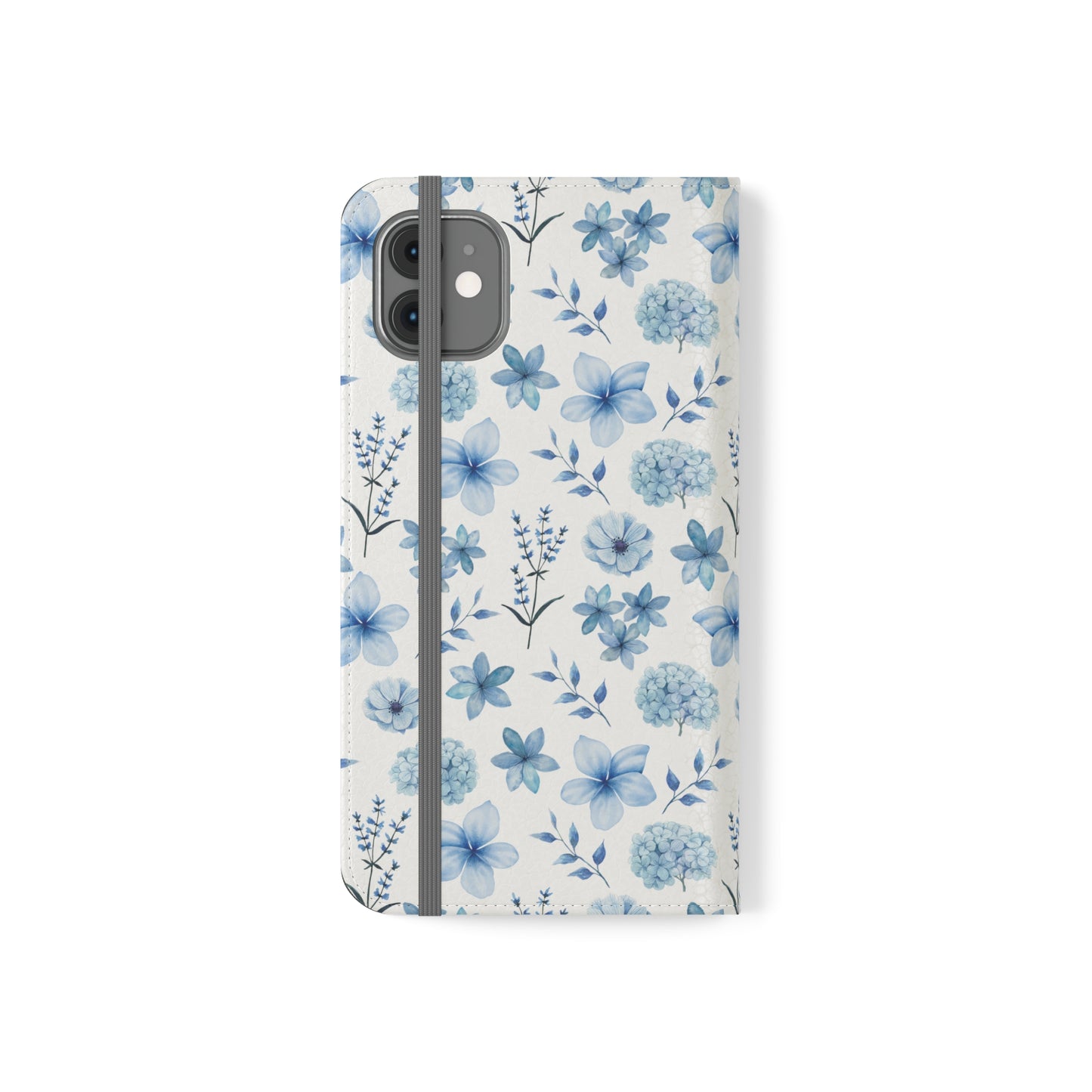 Snowy Blue Flowers Flip Phone Case Cover with Pockets - Phone Case - Kristine Celestine