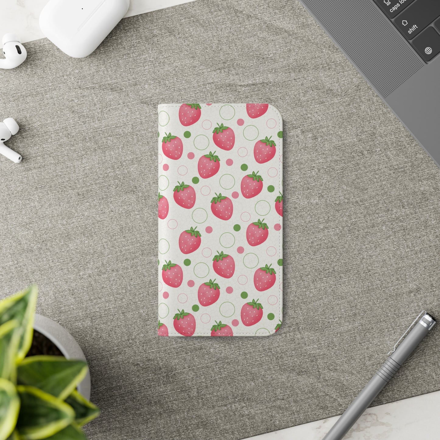 Pink Strawberry Bubbles Flip Phone Case Cover with Pockets