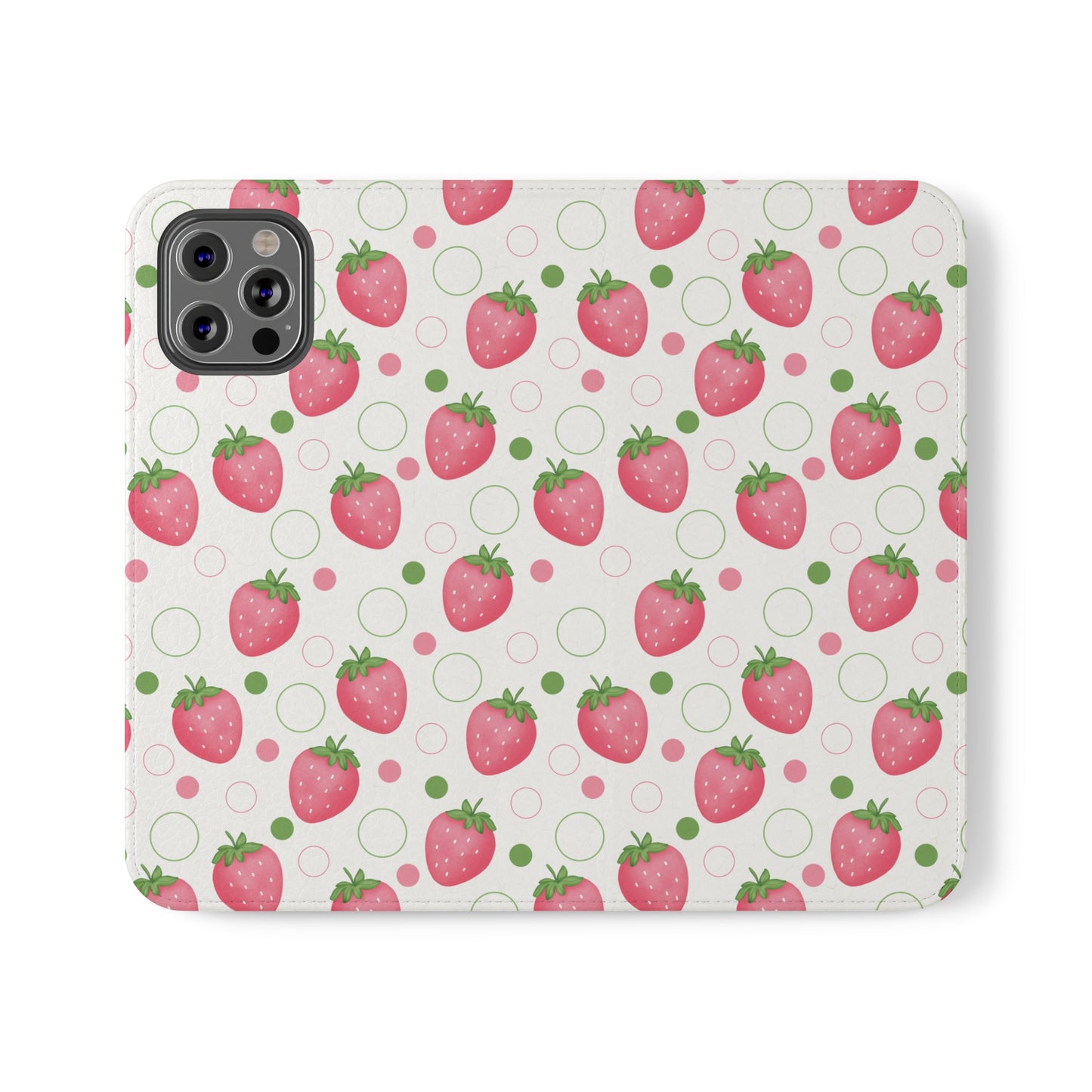 Pink Strawberry Bubbles Flip Phone Case Cover with Pockets - Phone Case - Kristine Celestine