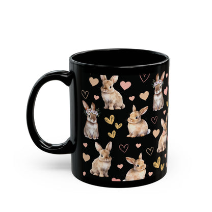 Bunny Love Black Mug Cool Summer Coffee Mug Tea Cup Spring Ceramic Mug