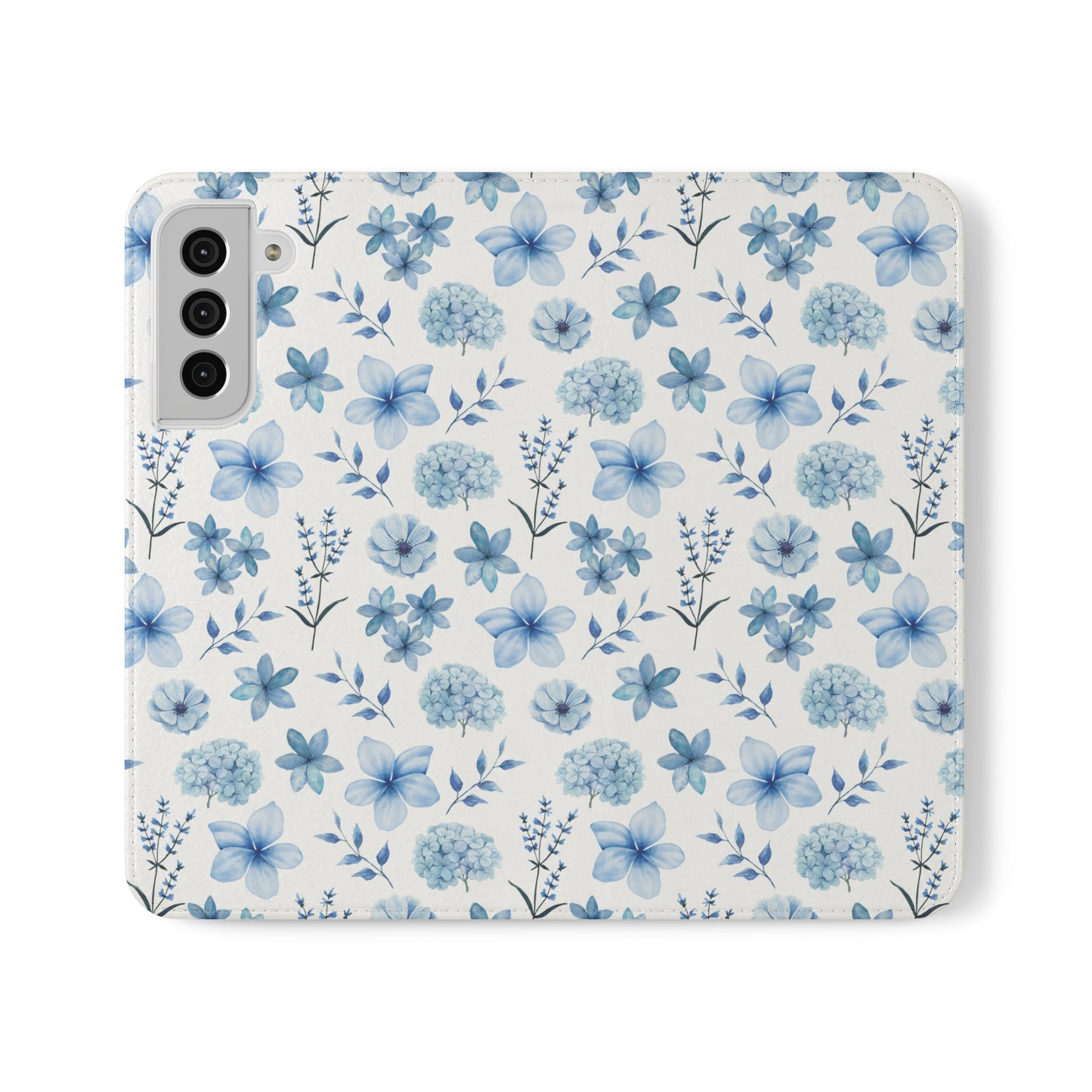 Snowy Blue Flowers Flip Phone Case Cover with Pockets - Phone Case - Kristine Celestine