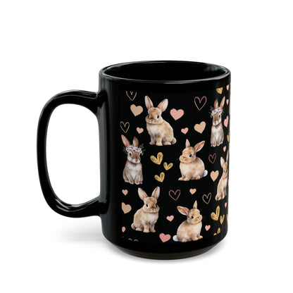 Bunny Love Black Mug Cool Summer Coffee Mug Tea Cup Spring Ceramic Mug