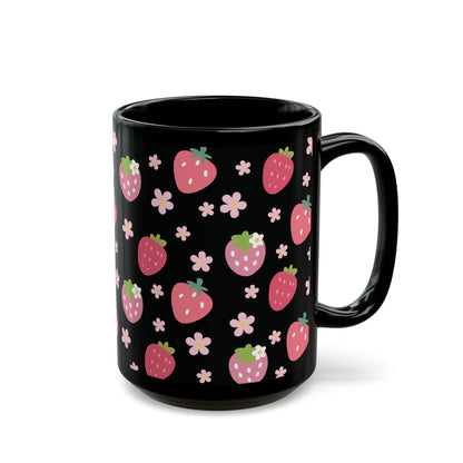 Strawberries and Daisies Black Mug