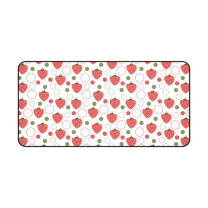 Red Strawberry Bubbles Desk Mat Fruity Red Strawberries Computer Mat