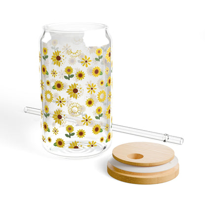 Sunflower Burst Sipper Glass 16 oz