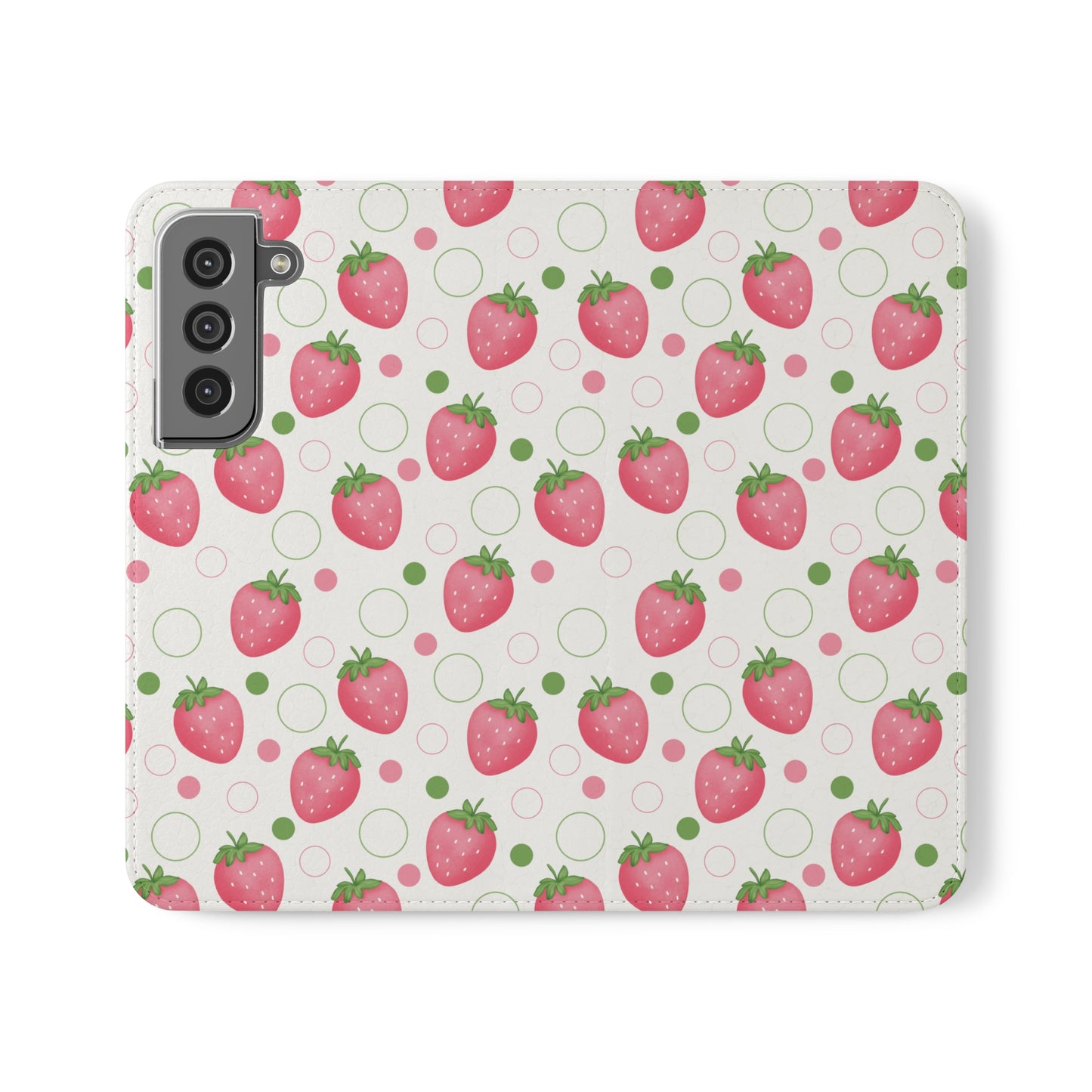 Pink Strawberry Bubbles Flip Phone Case Cover with Pockets - Phone Case - Kristine Celestine