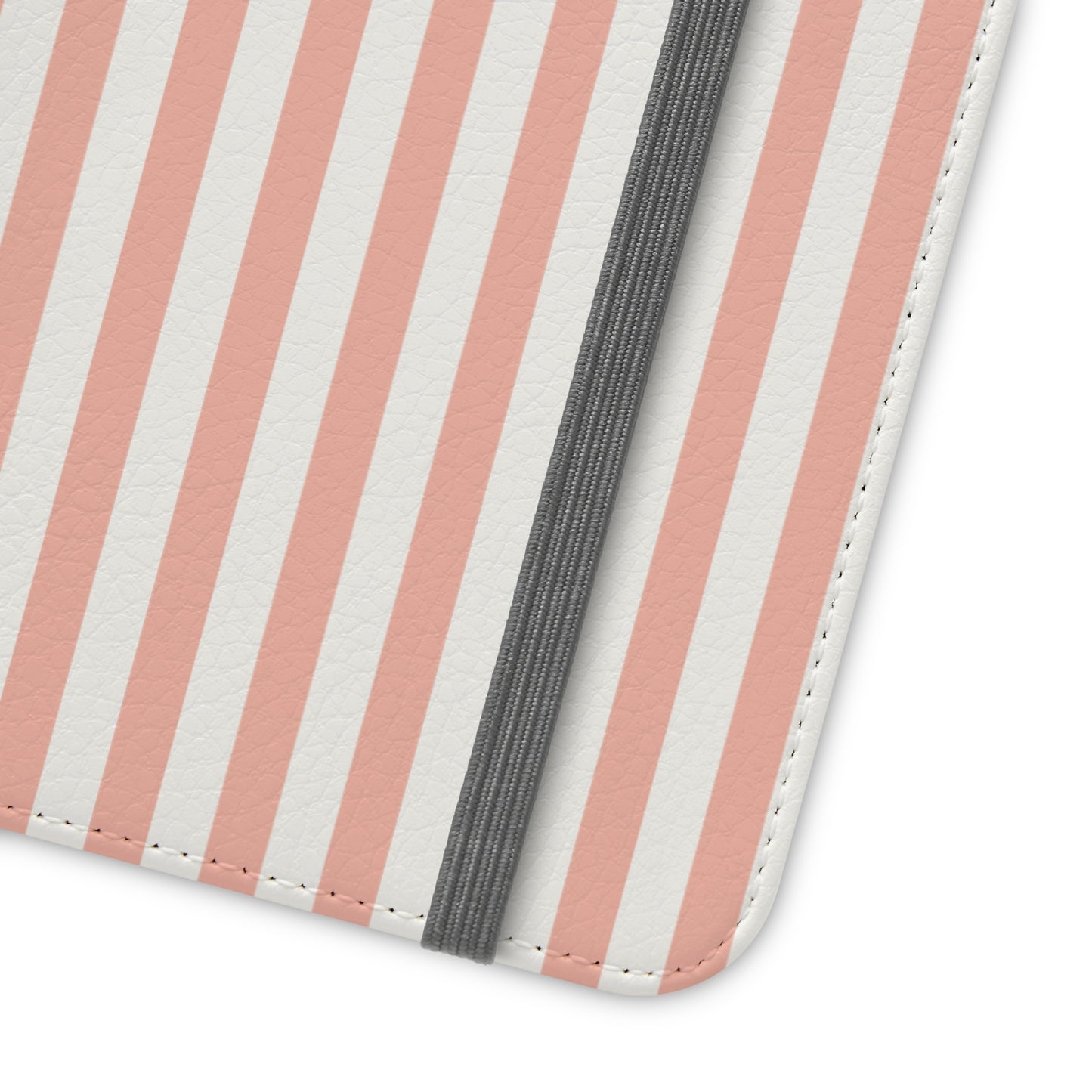 Coral Pink Stripes Flip Phone Case Cover with Pockets