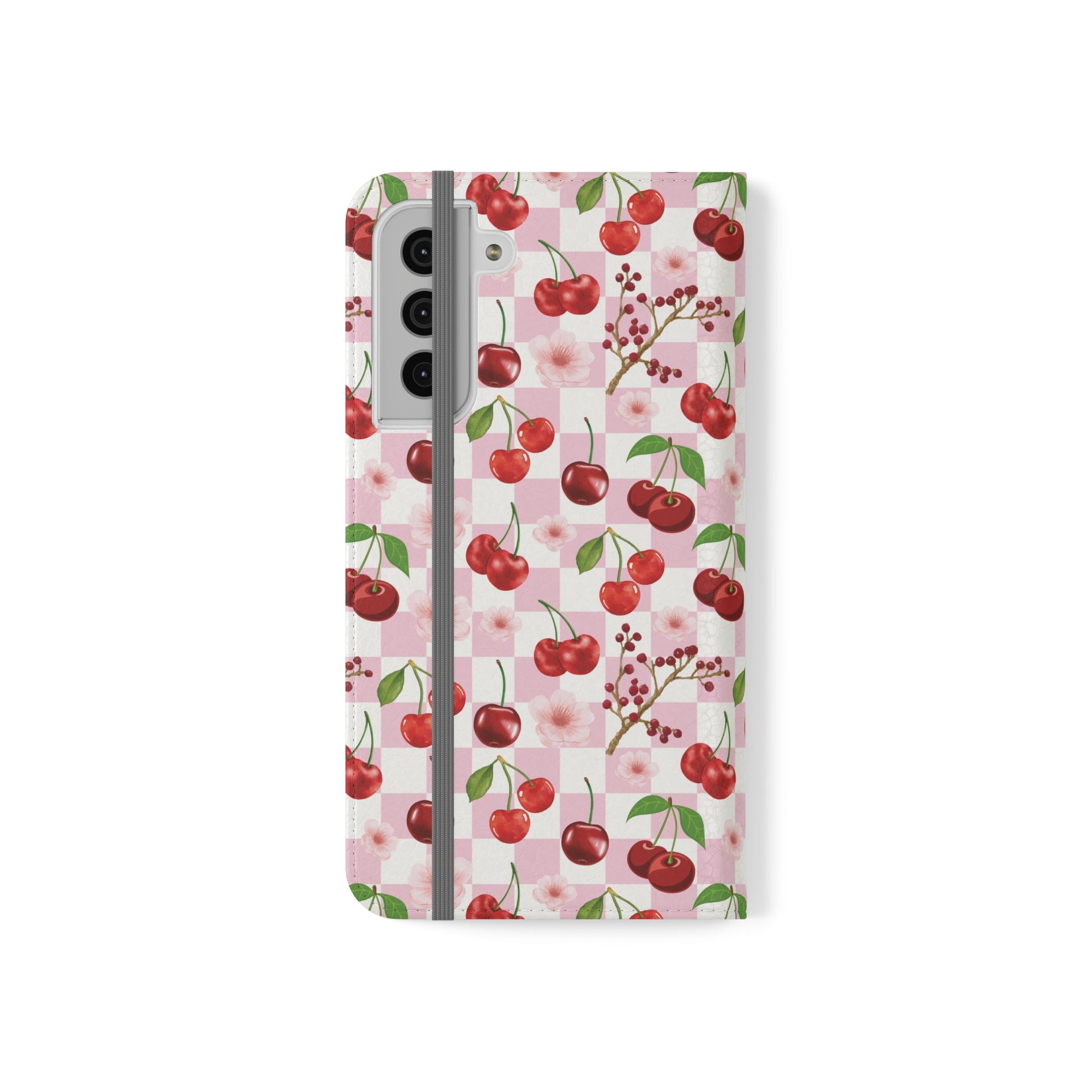 Cherry Checkerboard Flip Phone Case Cover with Pockets - Phone Case - Kristine Celestine