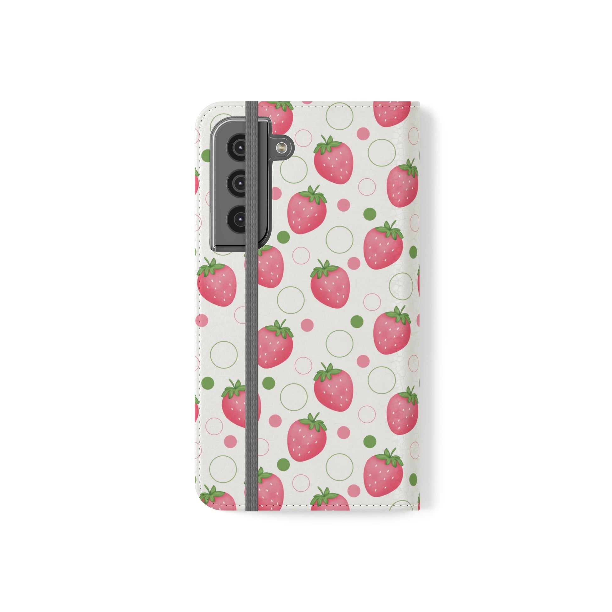 Pink Strawberry Bubbles Flip Phone Case Cover with Pockets - Phone Case - Kristine Celestine