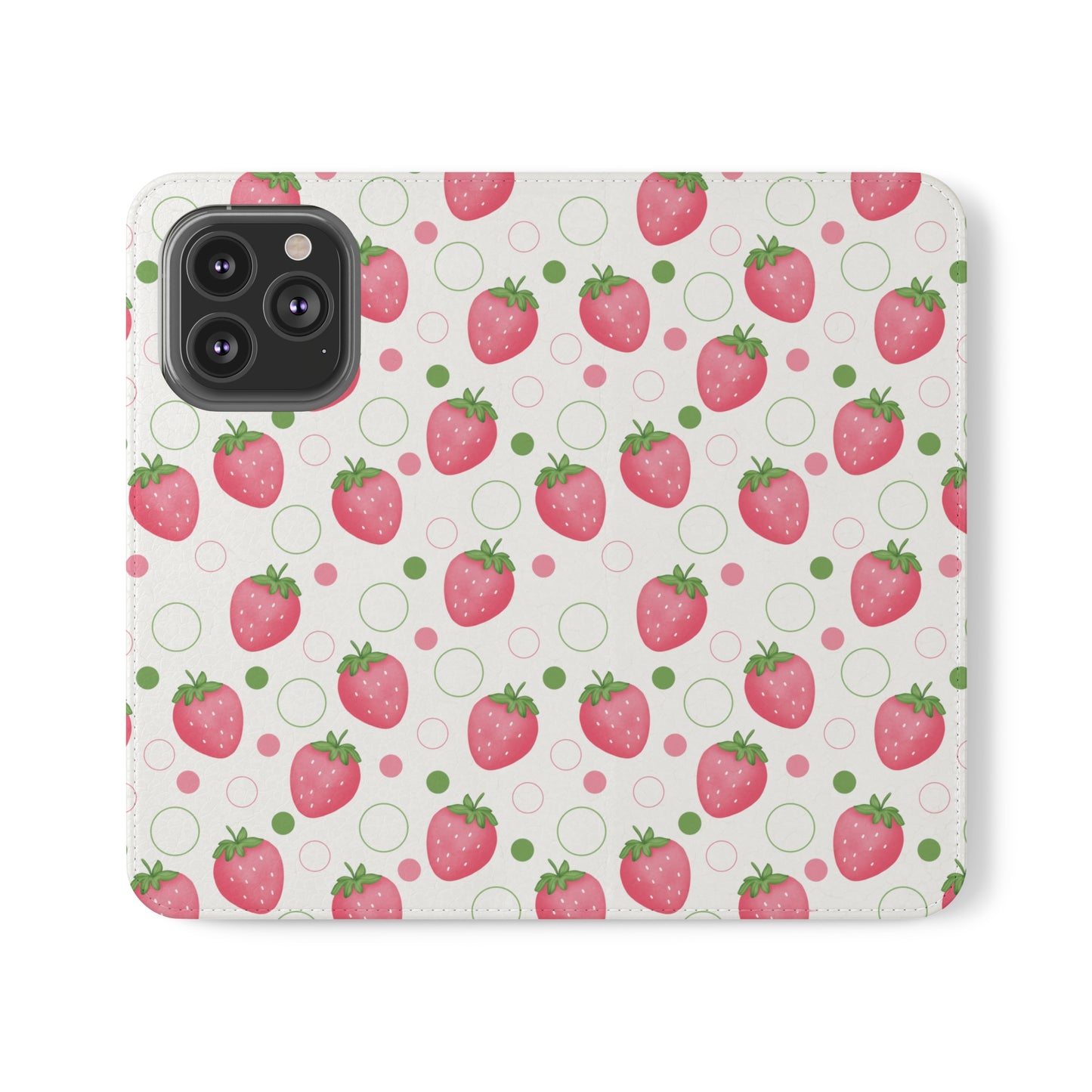 Pink Strawberry Bubbles Flip Phone Case Cover with Pockets - Phone Case - Kristine Celestine