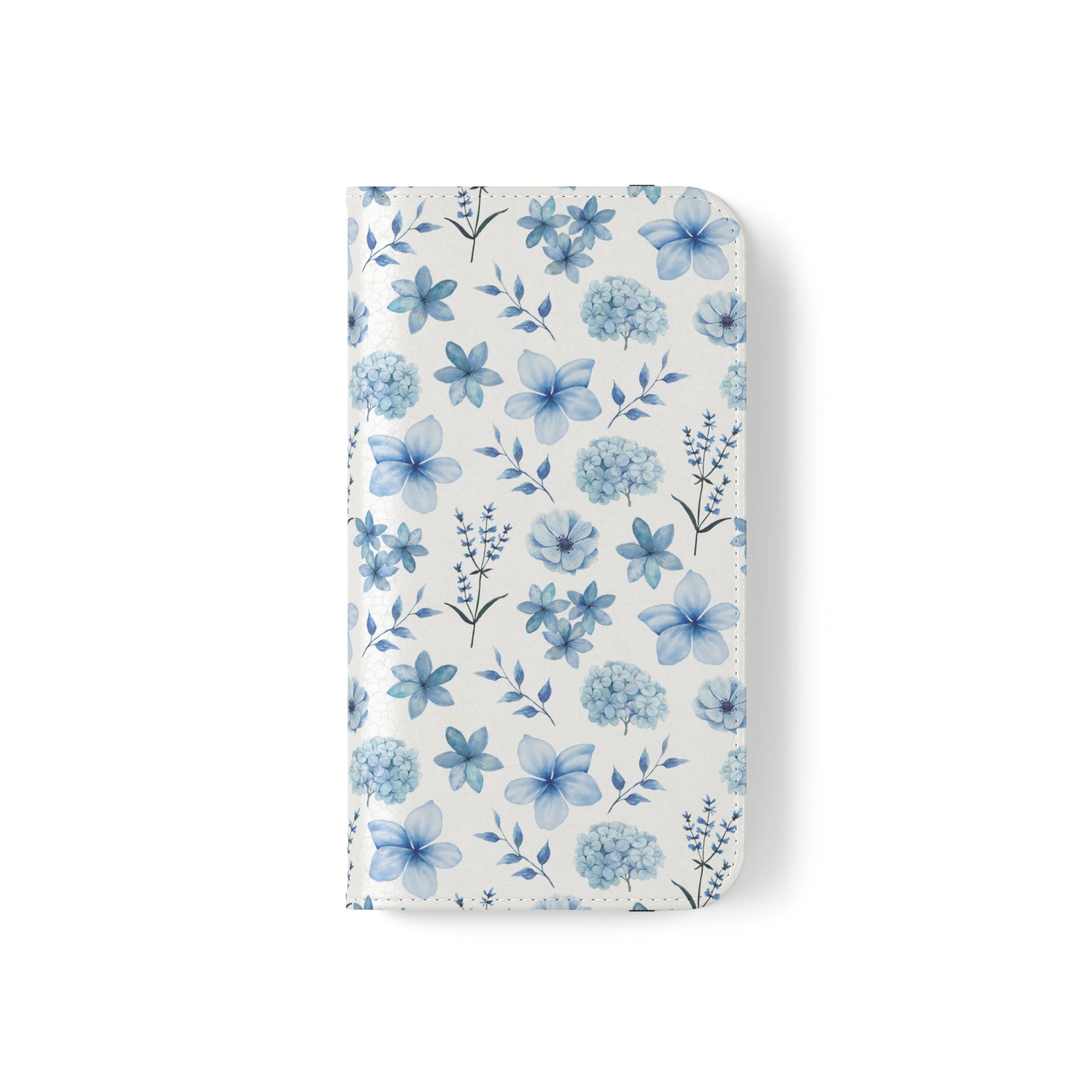 Snowy Blue Flowers Flip Phone Case Cover with Pockets - Phone Case - Kristine Celestine