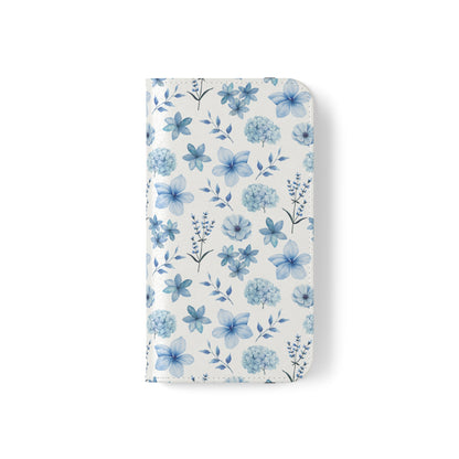 Snowy Blue Flowers Flip Phone Case Cover with Pockets - Phone Case - Kristine Celestine