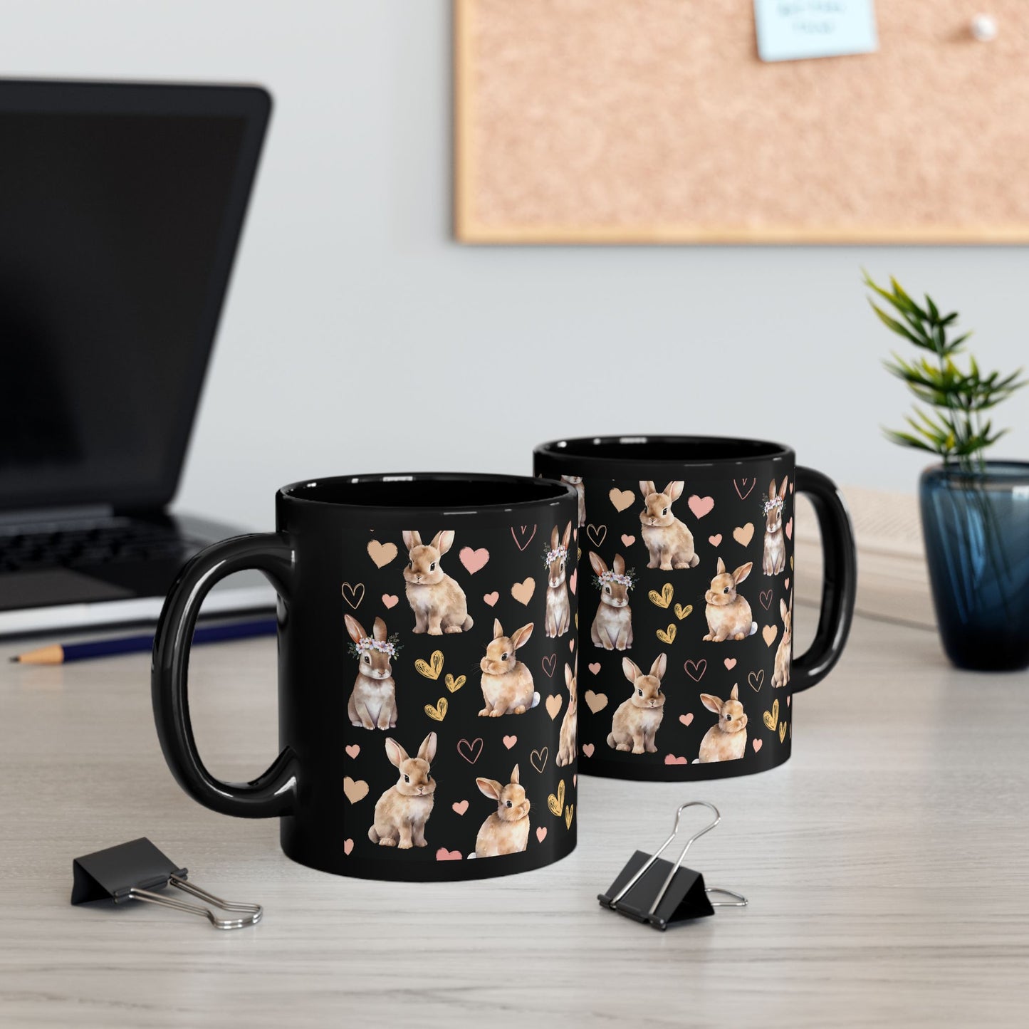 Bunny Love Black Mug Cool Summer Coffee Mug Tea Cup Spring Ceramic Mug