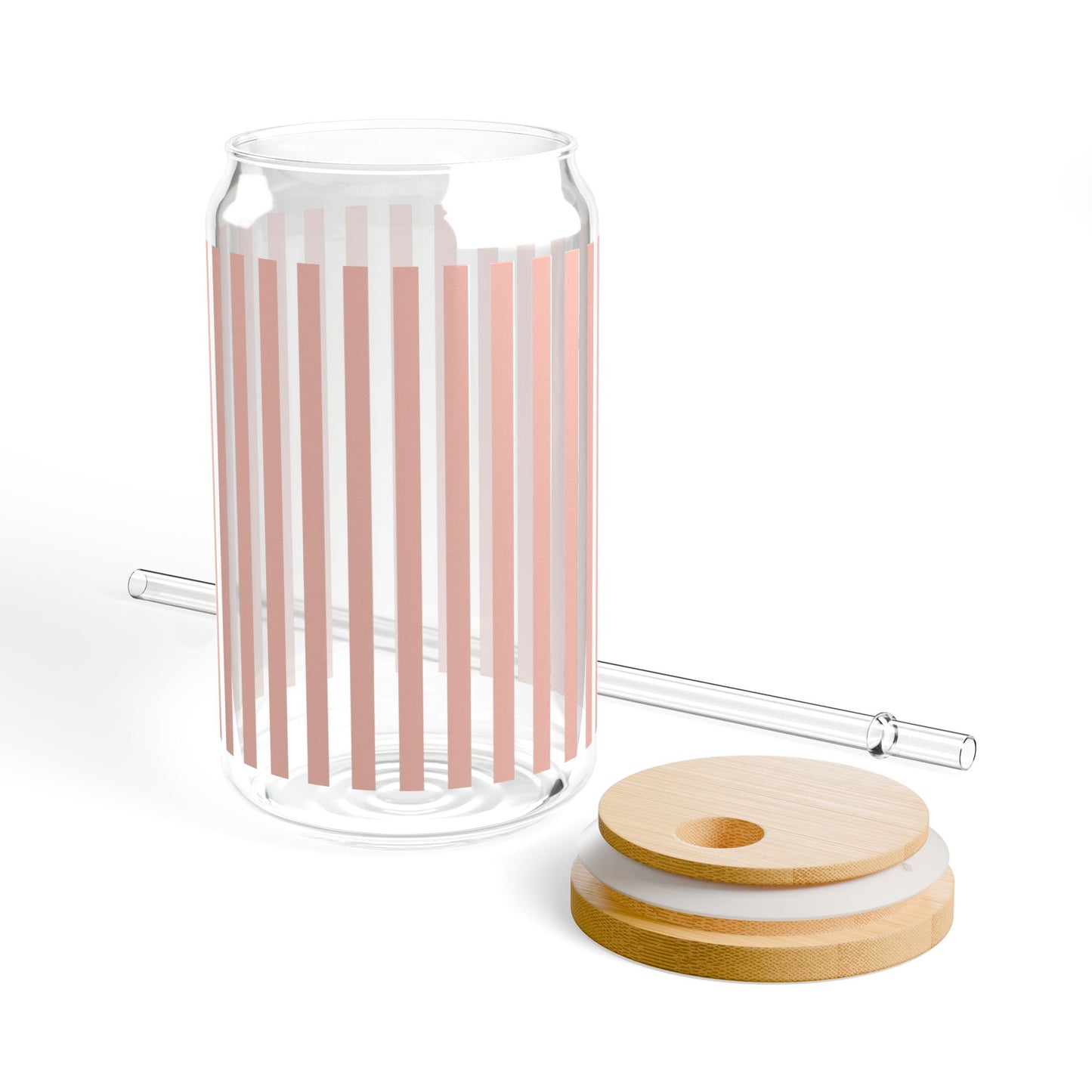 Coral Pink Stripes Sipper Glass 16 oz