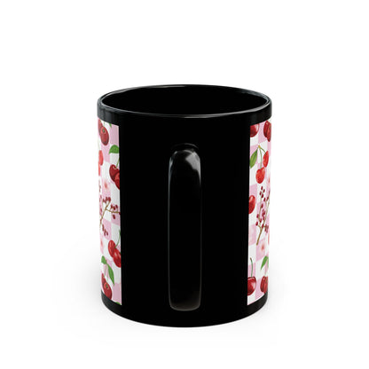 Cherry Checkerboard Black Mug Cool Summer Coffee Mug Tea Cup Spring Ceramic Mug