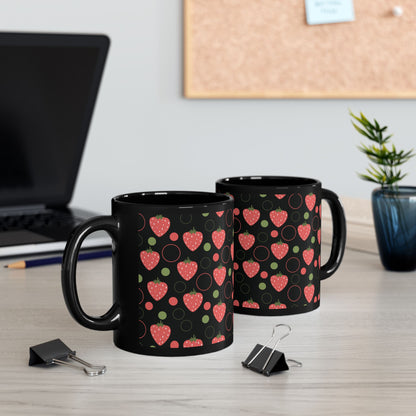 Red Strawberry Bubbles Black Mug Cool Summer Coffee Mug Tea Cup Spring Ceramic Mug