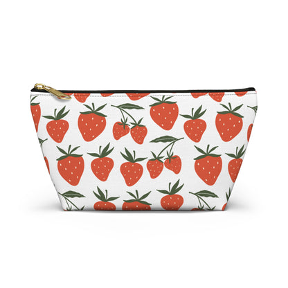 Tropical Strawberry Accessory Pouch with T-bottom Fruity Strawberries Pouch for Makeup Small Bag for School Supplies Cute Summer Zipper Pouch