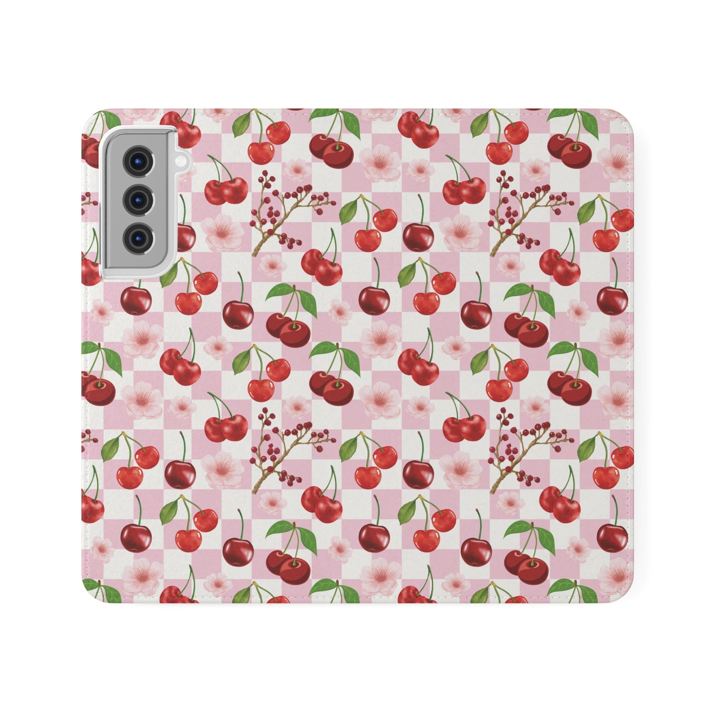 Cherry Checkerboard Flip Phone Case Cover with Pockets - Phone Case - Kristine Celestine