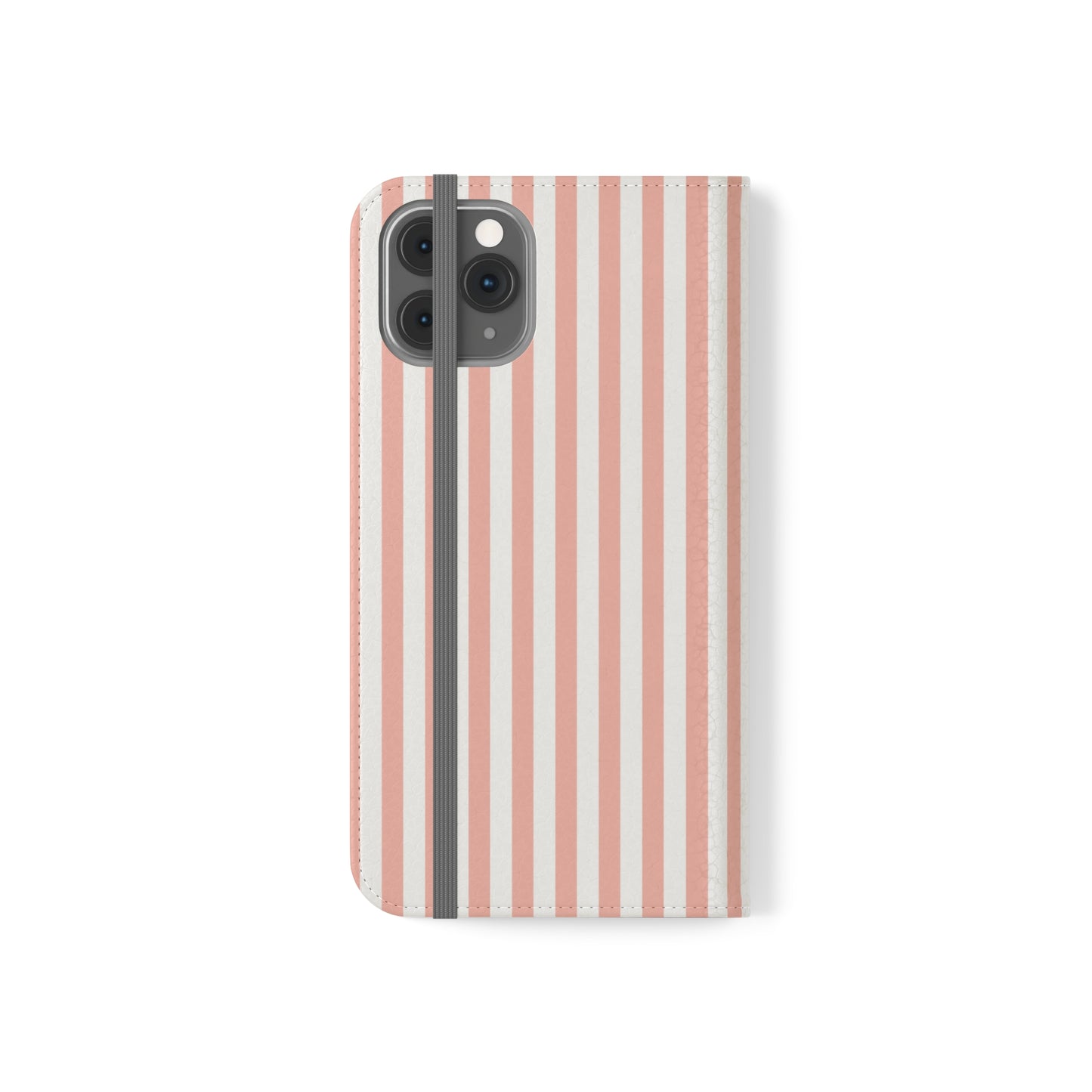 Coral Pink Stripes Flip Phone Case Cover with Pockets