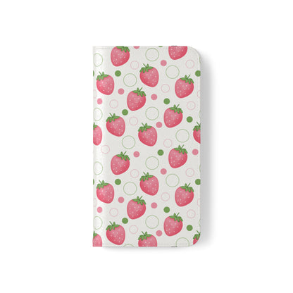 Pink Strawberry Bubbles Flip Phone Case Cover with Pockets - Phone Case - Kristine Celestine