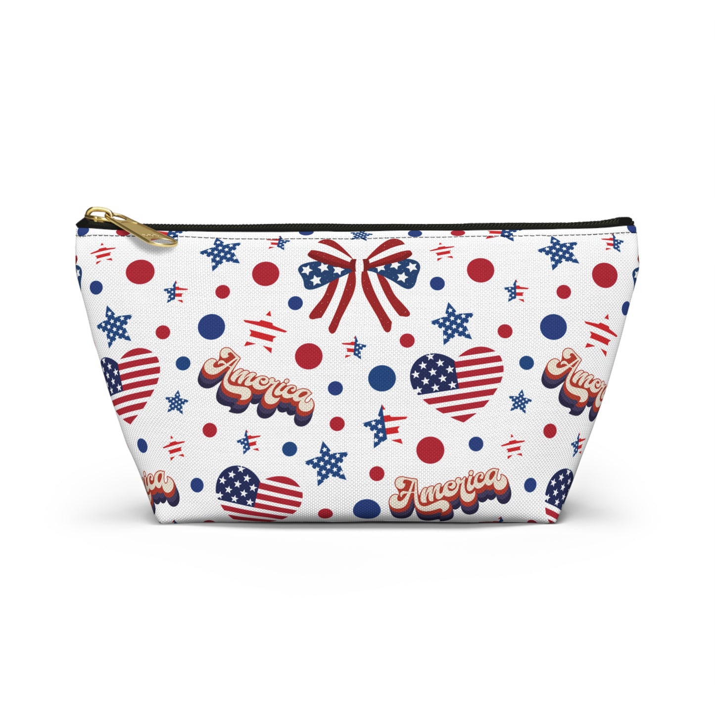 America's Sweetheart and Bows Accessory Pouch with T-bottom Pouch for Makeup Small Bag for School Supplies Cute Summer Zipper Pouch