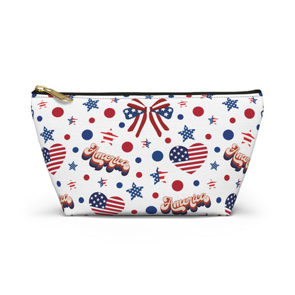 America's Sweetheart and Bows Accessory Pouch with T-bottom Pouch for Makeup Small Bag for School Supplies Cute Summer Zipper Pouch