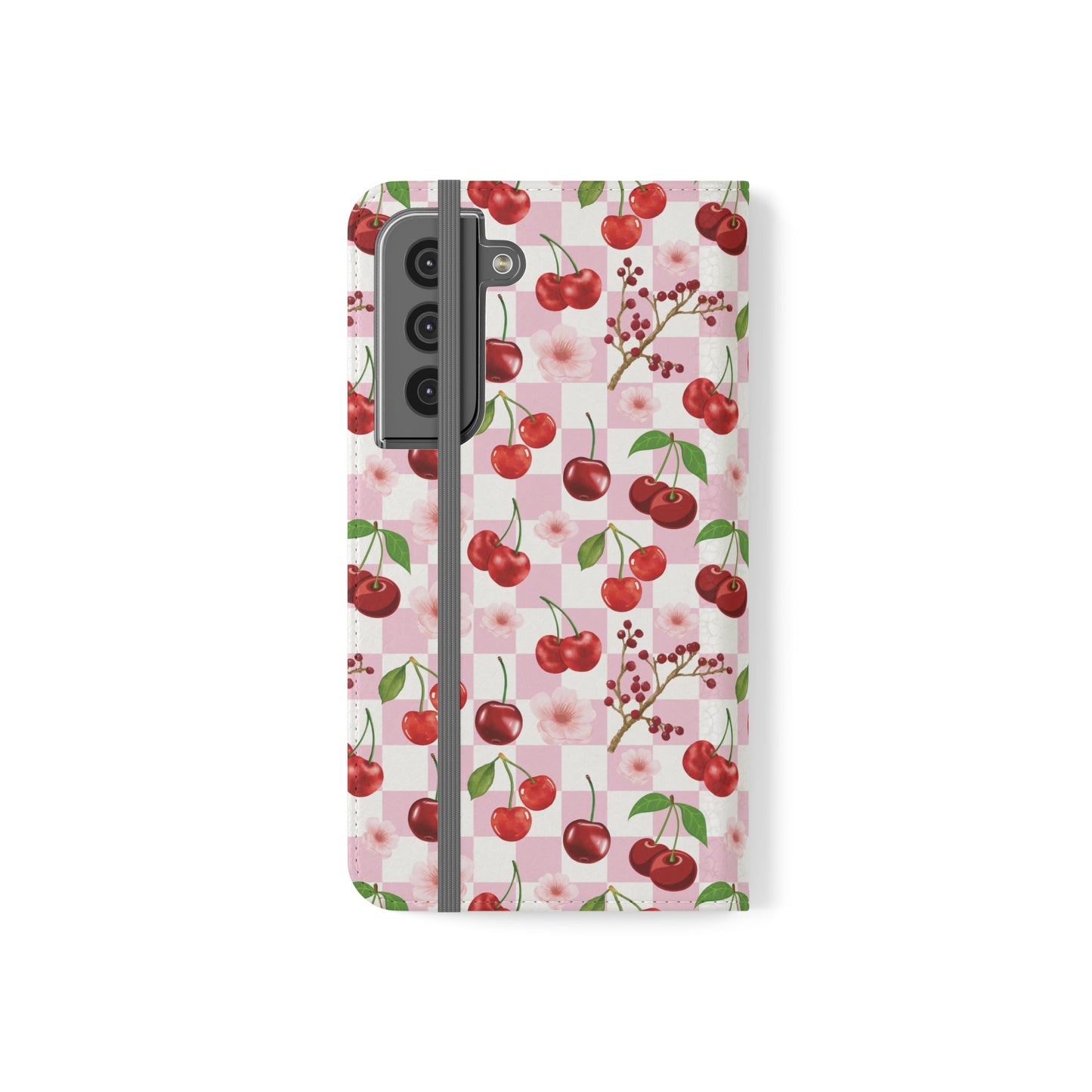 Cherry Checkerboard Flip Phone Case Cover with Pockets - Phone Case - Kristine Celestine