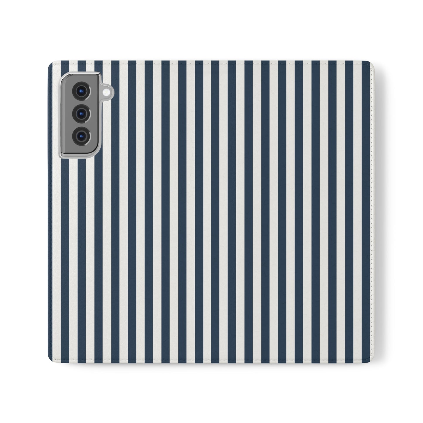 Navy Blue Stripes Flip Phone Case Cover with Pockets