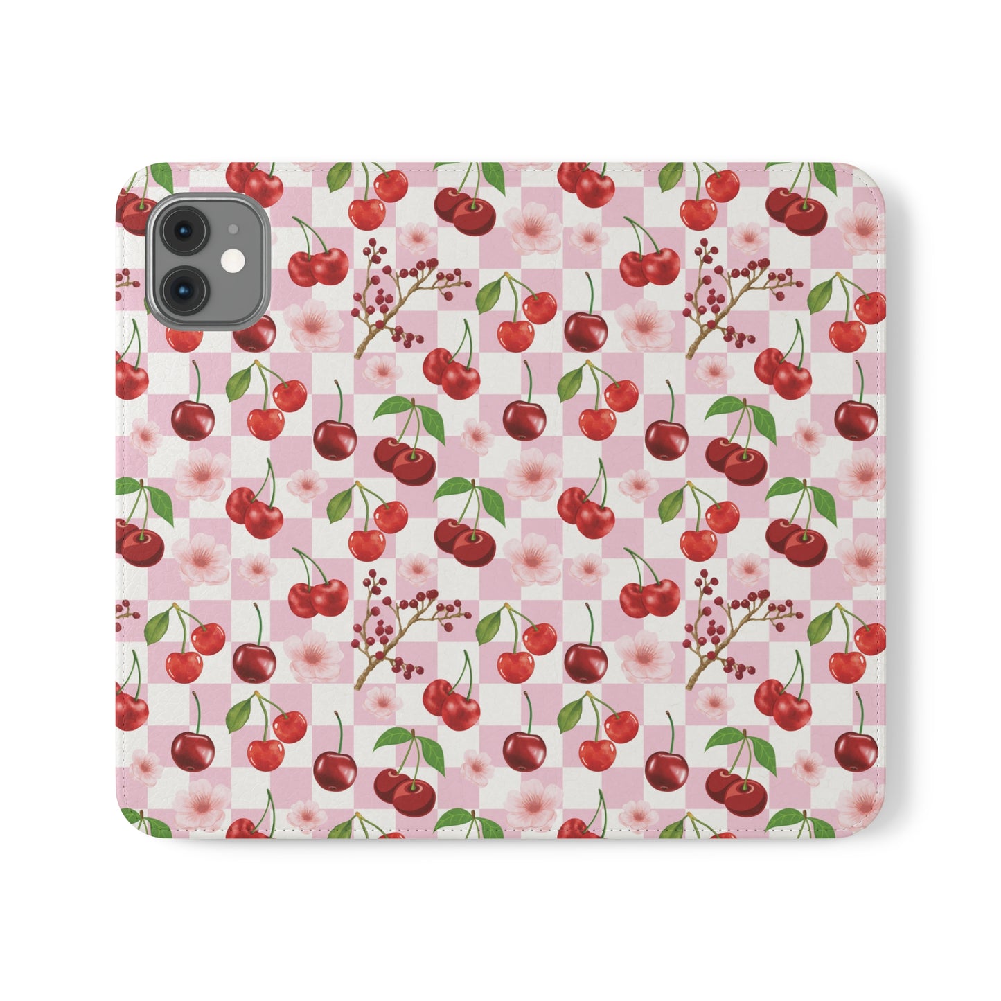 Cherry Checkerboard Flip Phone Case Cover with Pockets - Phone Case - Kristine Celestine