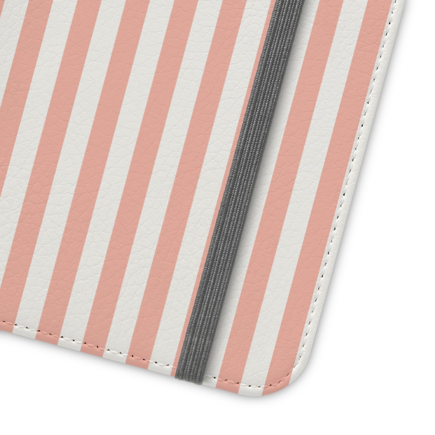 Coral Pink Stripes Flip Phone Case Cover with Pockets