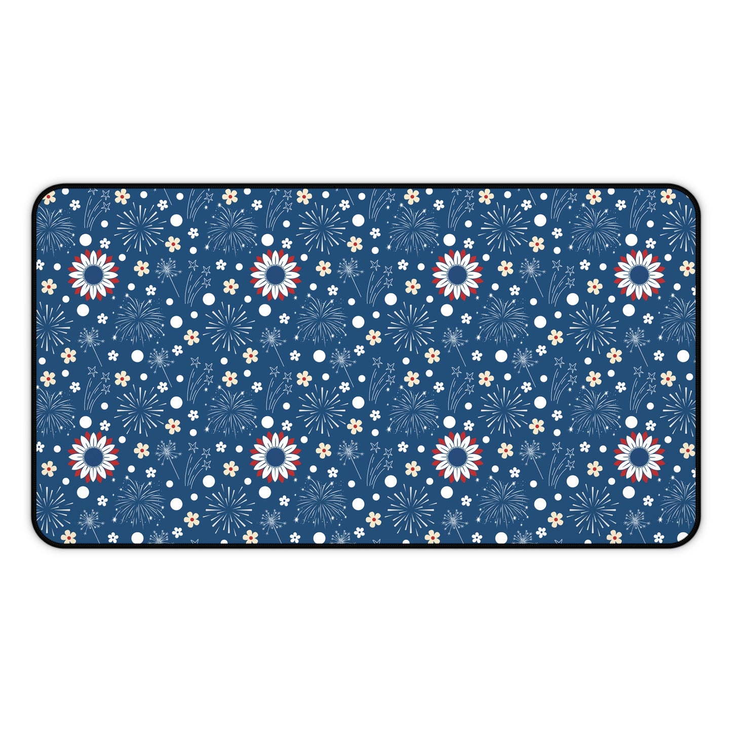 USA Daisy Fireworks Desk Mat 4th of July Flowers Computer Mat Red White and Blue Floral America Office Mat