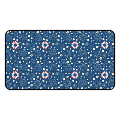 USA Daisy Fireworks Desk Mat 4th of July Flowers Computer Mat Red White and Blue Floral America Office Mat