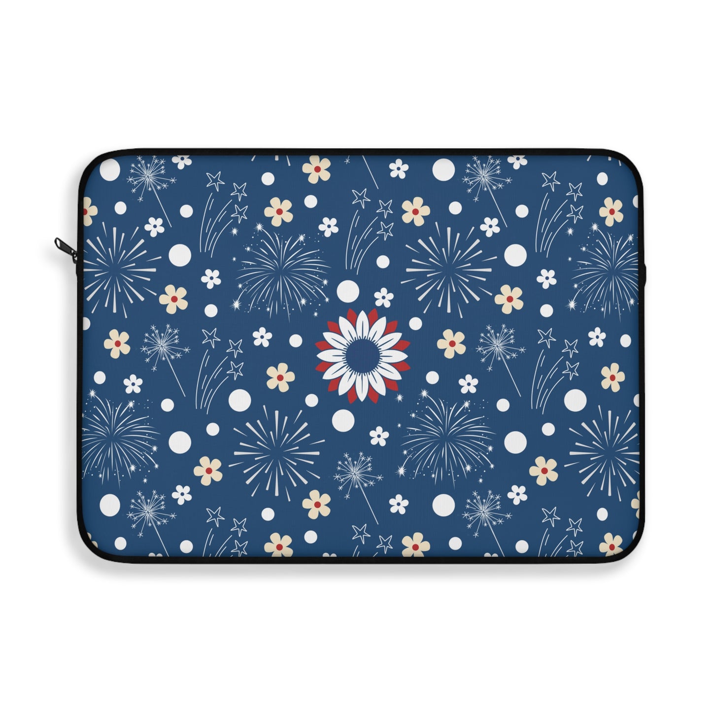 USA Daisy Fireworks Laptop Sleeve Cute American Laptop Pouch Red White and Blue Summer Laptop Bag Laptop Case Spring Laptop Protector Cute Tablet Sleeve Pretty Tablet Case Adorable Tablet Pouch