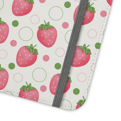 Pink Strawberry Bubbles Flip Phone Case Cover with Pockets - Phone Case - Kristine Celestine