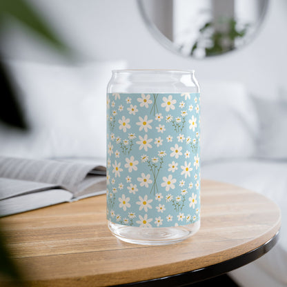 Sky Blue Daisy Sipper Glass 16 oz