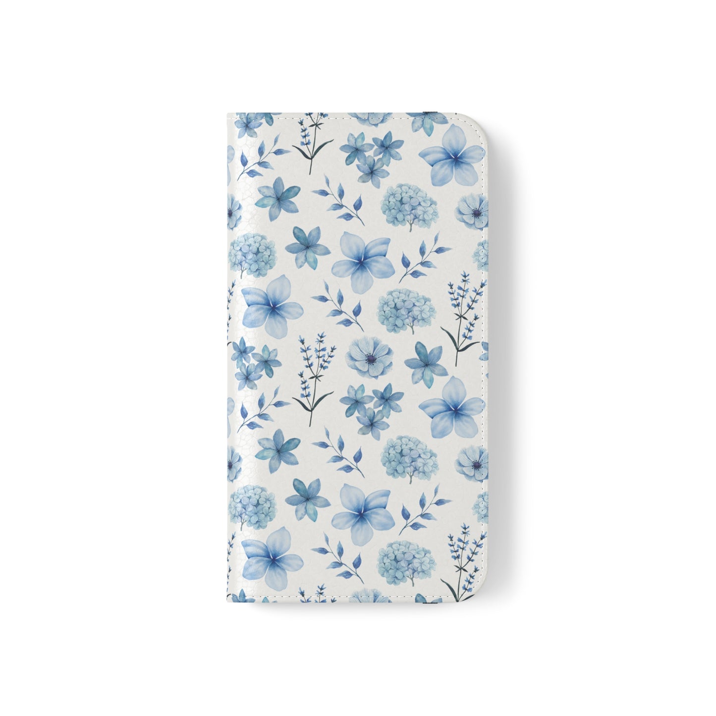 Snowy Blue Flowers Flip Phone Case Cover with Pockets - Phone Case - Kristine Celestine